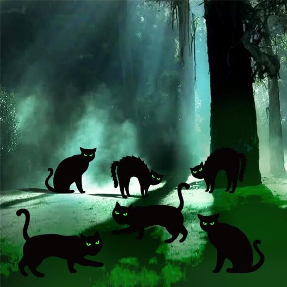 Halloween Decorations, 6ct Black Cat Decor Signs with Stakes, Scary Silhouette - Picture 6 of 8